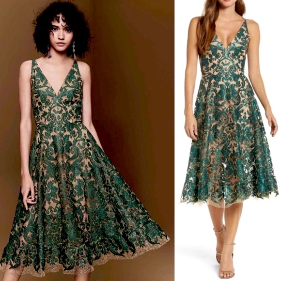 Dress the Population Dress Size XSmall Blair Embellished Sequin Fit Flare Midi - Picture 1 of 11